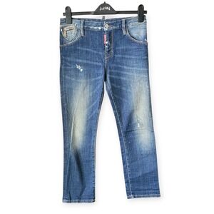 DSquared2 Italy Paint Splatter Distressed Crop Skinny Jeans blue size 24/25